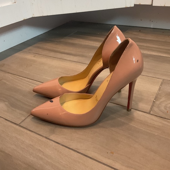 Final Sale! Christian Louboutin Nude Tan Patent Leather Pumps Heels AS IS sz 35 - Picture 3 of 7